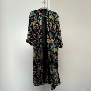 ZARA long kimono jacket in black and multicolour floral small